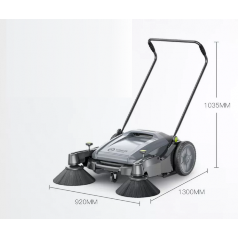 K1S hand sweeper with collector for cleaning streets, sidewalks, garages, courtyards and industrial surfaces